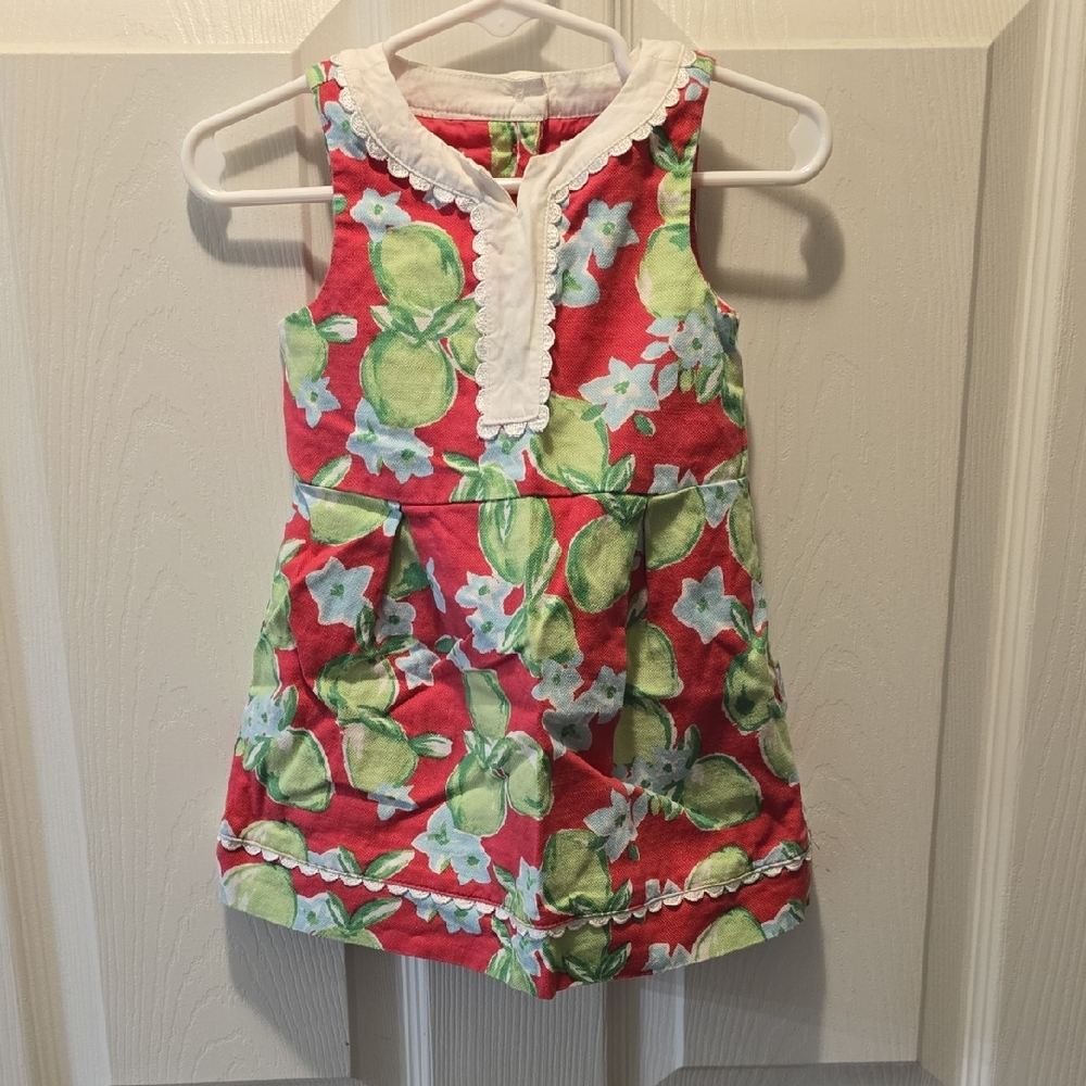 Janie and Jack Fuschia Dress w/ Lime Pattern Size 12-18 Months